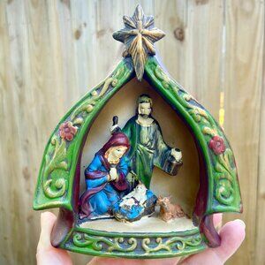 Vintage Hand-Painted Ceramic Nativity Scene Holy Family Figurine Christmas Decor